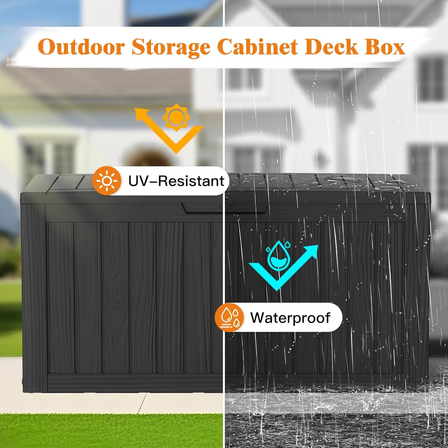 Outdoor Extra Large Storage Cabinet Deck Box, 200 Gallons Heavy Duty Deck Boxes, Weatherproof & UV-Resistant Lockable Patio Storage Cabinet for Garden Tools, Lawn Mower, Bikes, Patio Furniture