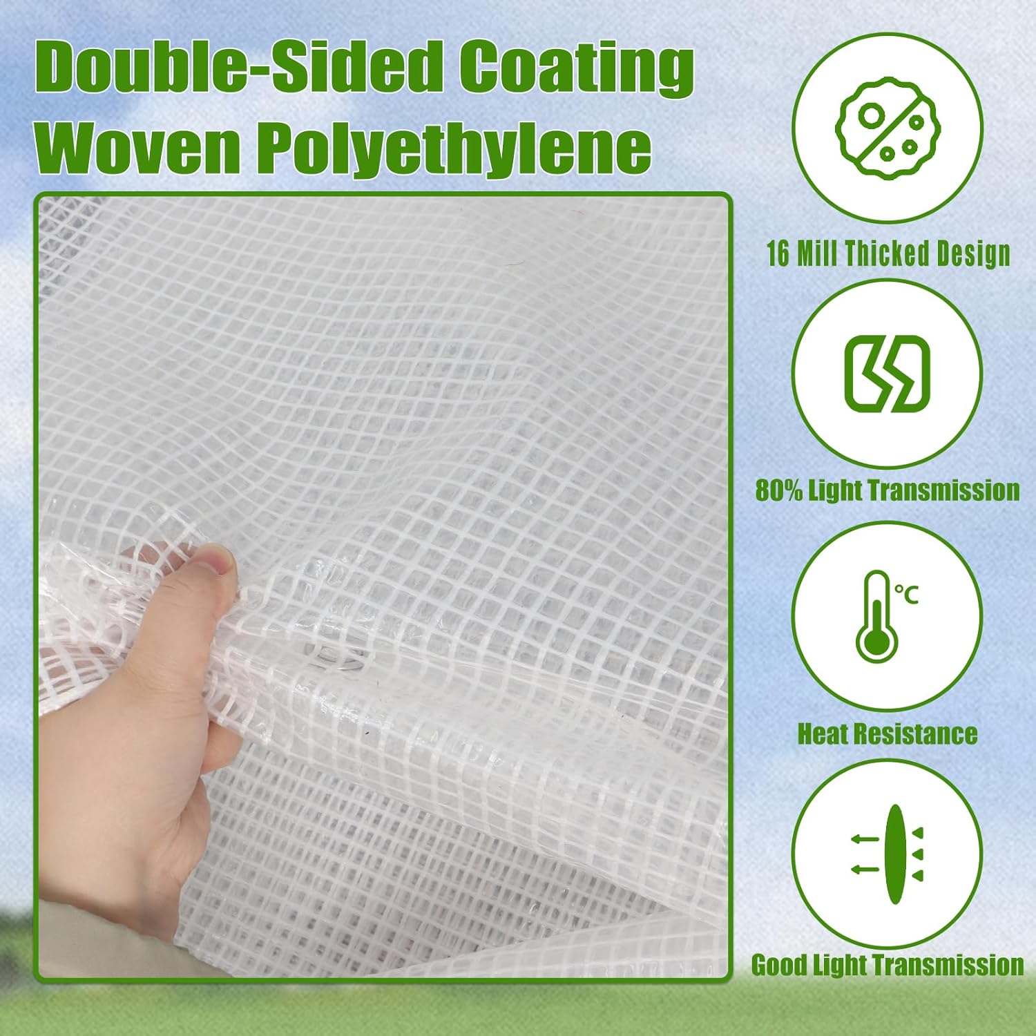 16 x 20 FT Clear Tarps with Grommets, 16 Mil Thick UV Resistant Greenhouse Tarp, Tarps Heavy Duty Waterproof for Garden, Outdoor and Yard Protection