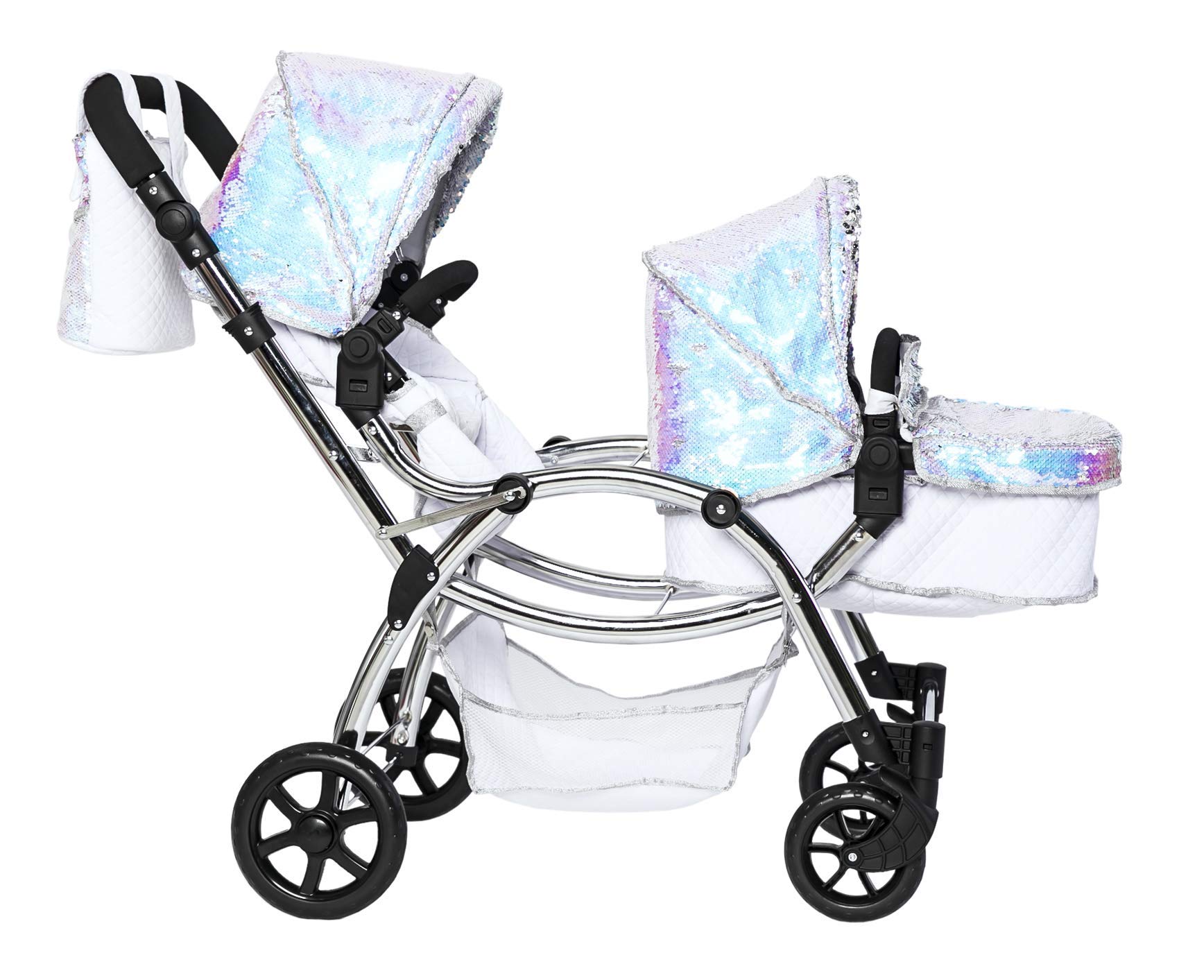 Roma Amy Childs Polly Sparkle podwójne lalki wózek dziecięcy 2 w 1, wózek dziecięcy i łóżeczko do przenoszenia - syrenka 3-16 lat