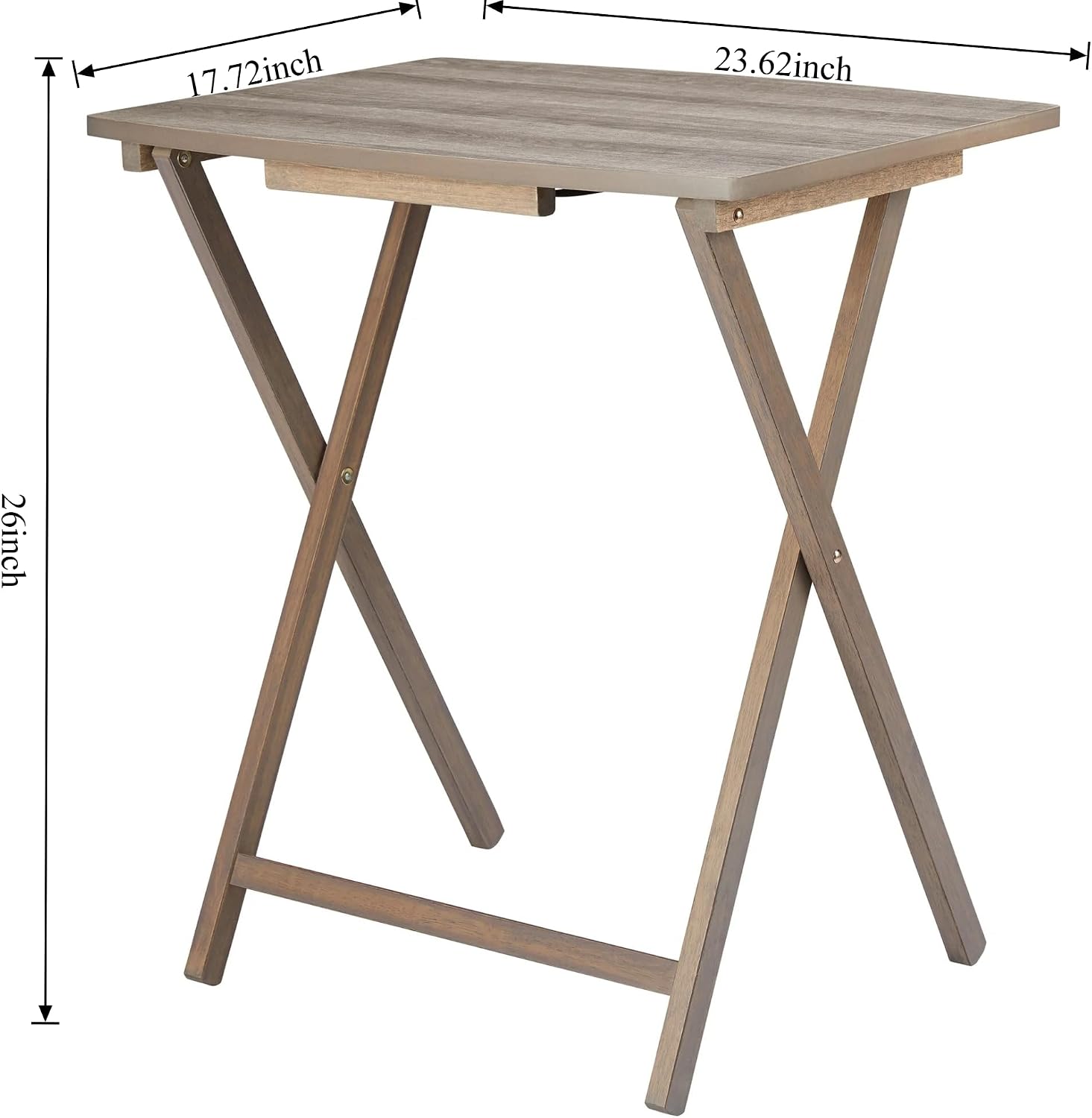 Folding Side Table, 23.6" Portable Wooden TV Tray Table with X-Shaped Legs, Wood Finish Small Folding Desk for Living Room, Bedroom, Compact Space-Saving Accent Table