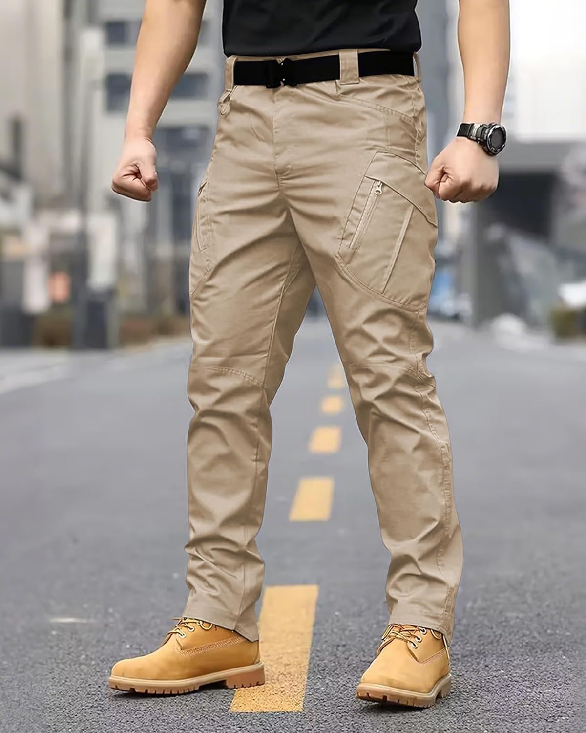 Men's Lightweight Quick-Dry Tactical Pants, Water Resistant Hiking Pants with Pockets for Outdoor & Work (No Belt) - Image 3