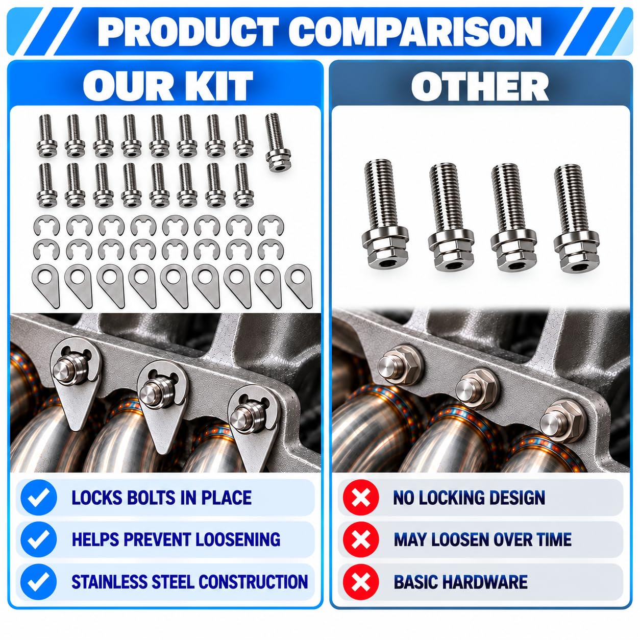 8916 Fit for Mopar 4.7, 5.7, 6.1 Liter Hemi V8 Header Bolt Kit