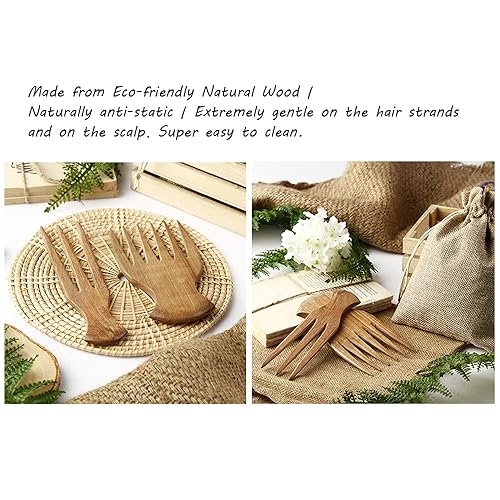 Miniatura 7 de Pick for hair Afro comb Peine de separación Peine de pelo de madera 2 Pcs Anti Breakage 4 C Herramienta de separación de pelo y cabello Dientes
