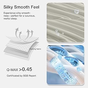 Monbix ChillChilla Cooling Comforter Queen Size-3 Pieces Cooling Blankets for Hot Sleepers and Night Sweats, Double-Sided Summer Queen Comforter Set, Breathable Lightweight Blanket Grey