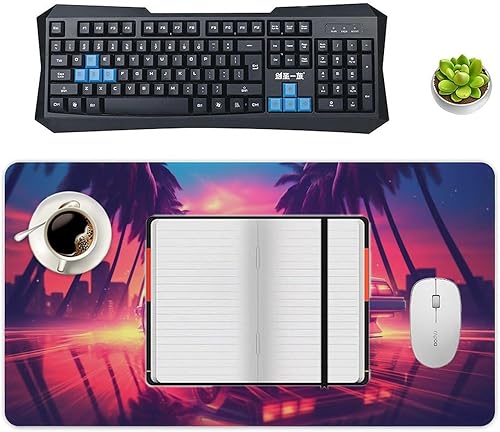 Miniatura 4 de Large Mouse Pad JDM Sports Drift Car Cyber Synthwave Palm Trees Desk Mat Computer Accessories Gaming Office Organizers Supplies Decor Essentials