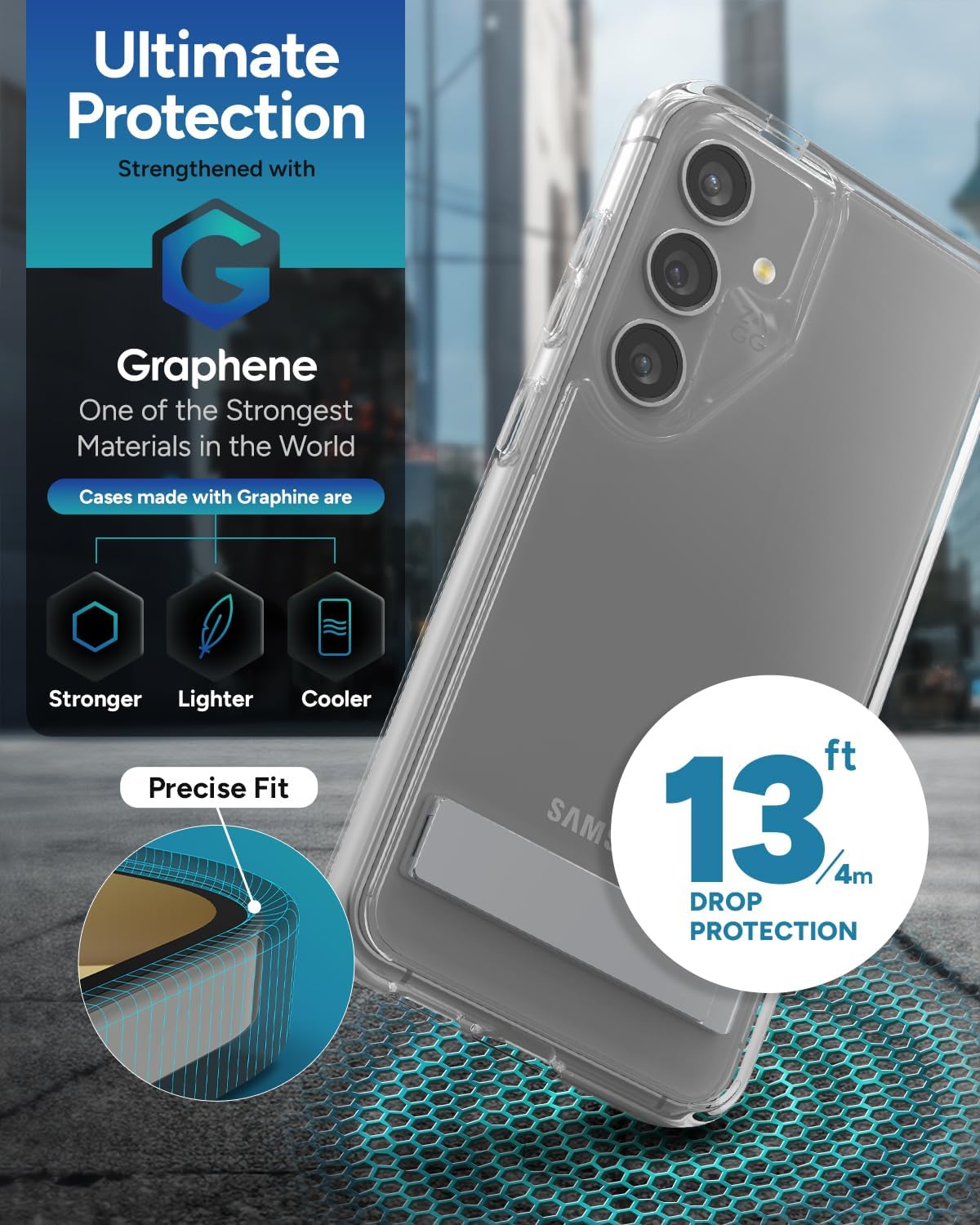 ZAGG Crystal Palace Samsung Galaxy S24 Ultra Case with Kickstand - Ultra-Slim, Graphene-Enhanced, Crystal Clear Protection, 13ft Drop Resistant, Eco-Friendly, Clear
