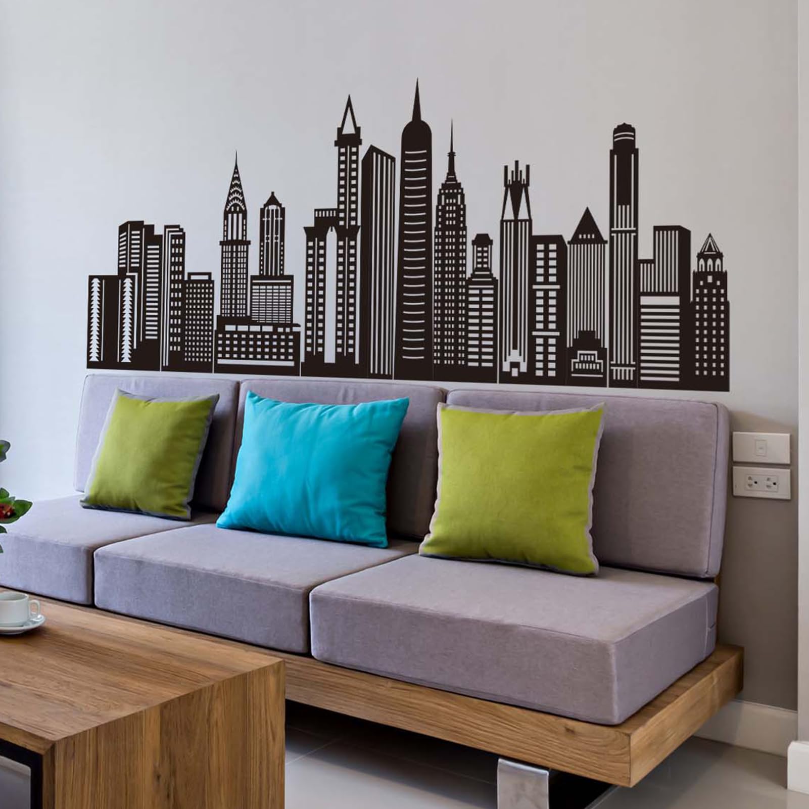 Amimagen Black City Skyline Wall Stickers - City Building Silhouette Wall Decals - Boys Nursery Kids Bedroom Living Room Wall Decor