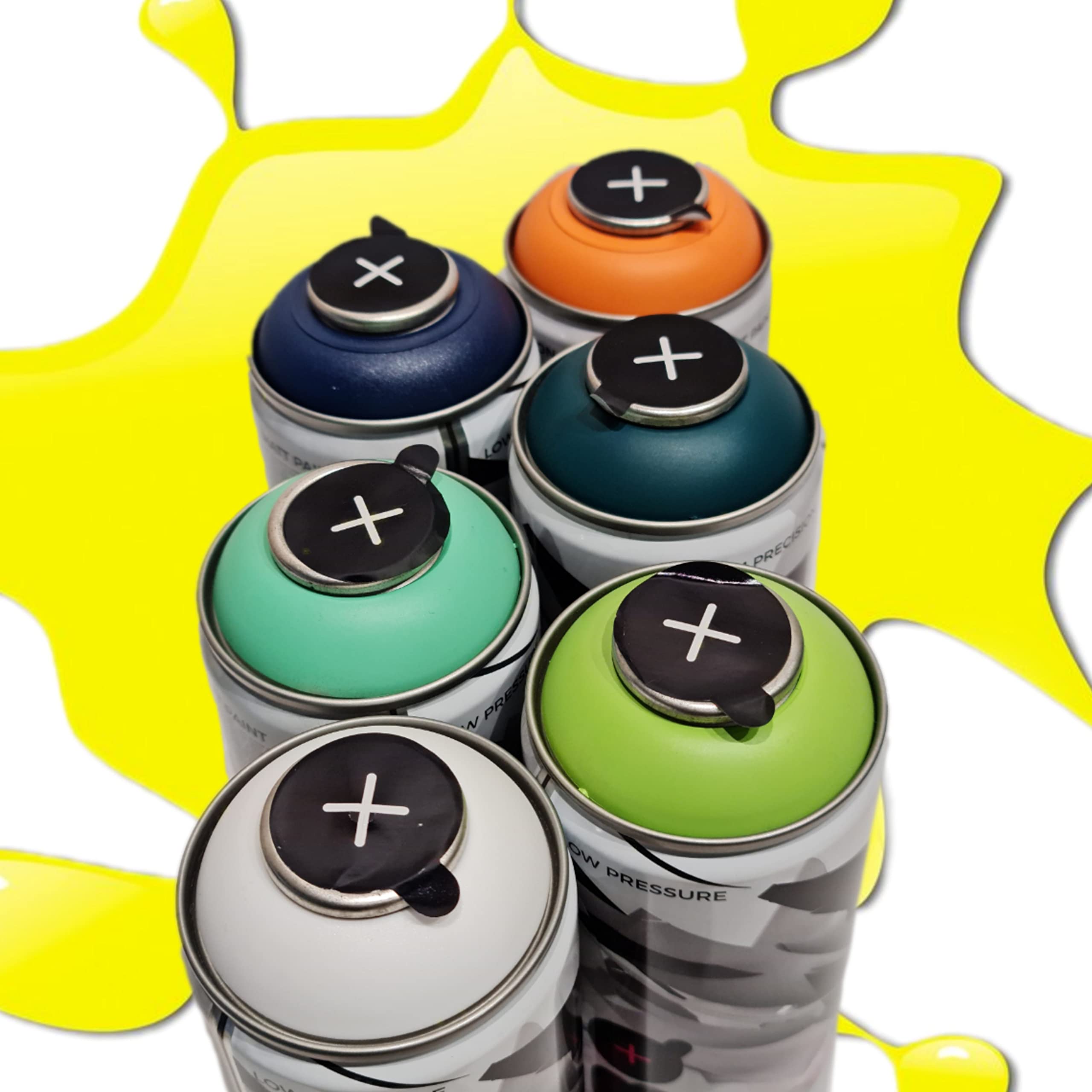 PROGAL COLORS NBQ GRAFFITI Matte Spraypaint-Set (6 x 400 ml + 0,75 l + 6 x Düsen + Rolle 11 cm + Aufkleber Montana Cans) Spraybombe zur Auswahl der Farben