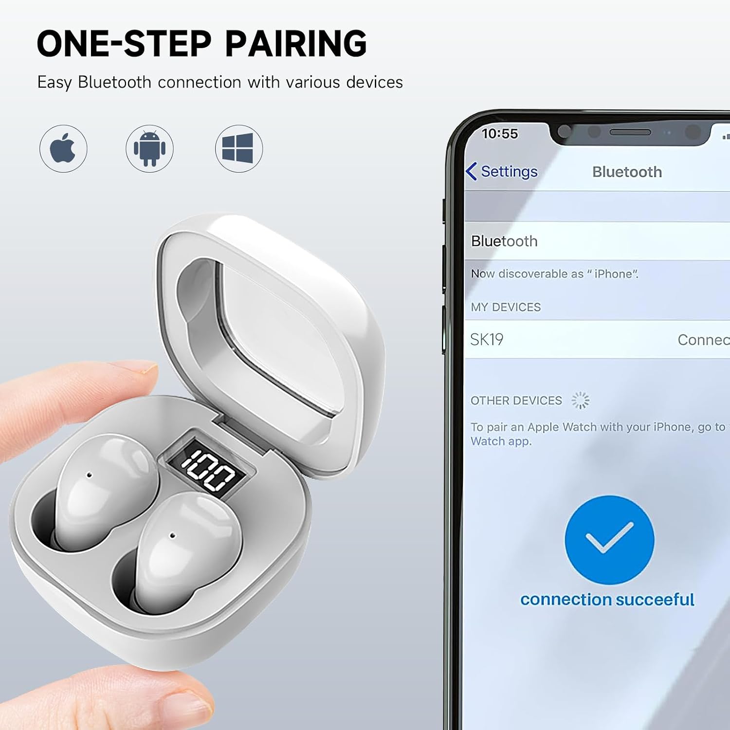 Invisible Sleep Earbuds, Smallest Sleep Headphones for Side Sleepers Low Profile Micro Tiny Discreet Hidden Earbuds for Work, Wireless Mini for Small Ear Canals, Deep White