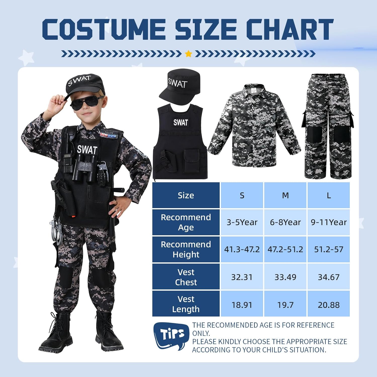 SWAT Police Officer Costume for Kids,Policea and Army Costume for Boys with camouflage uniform,SWAT Vest,Halloween Costume for Boy,Cosplay Themed Party for Boys Girls - Image 4