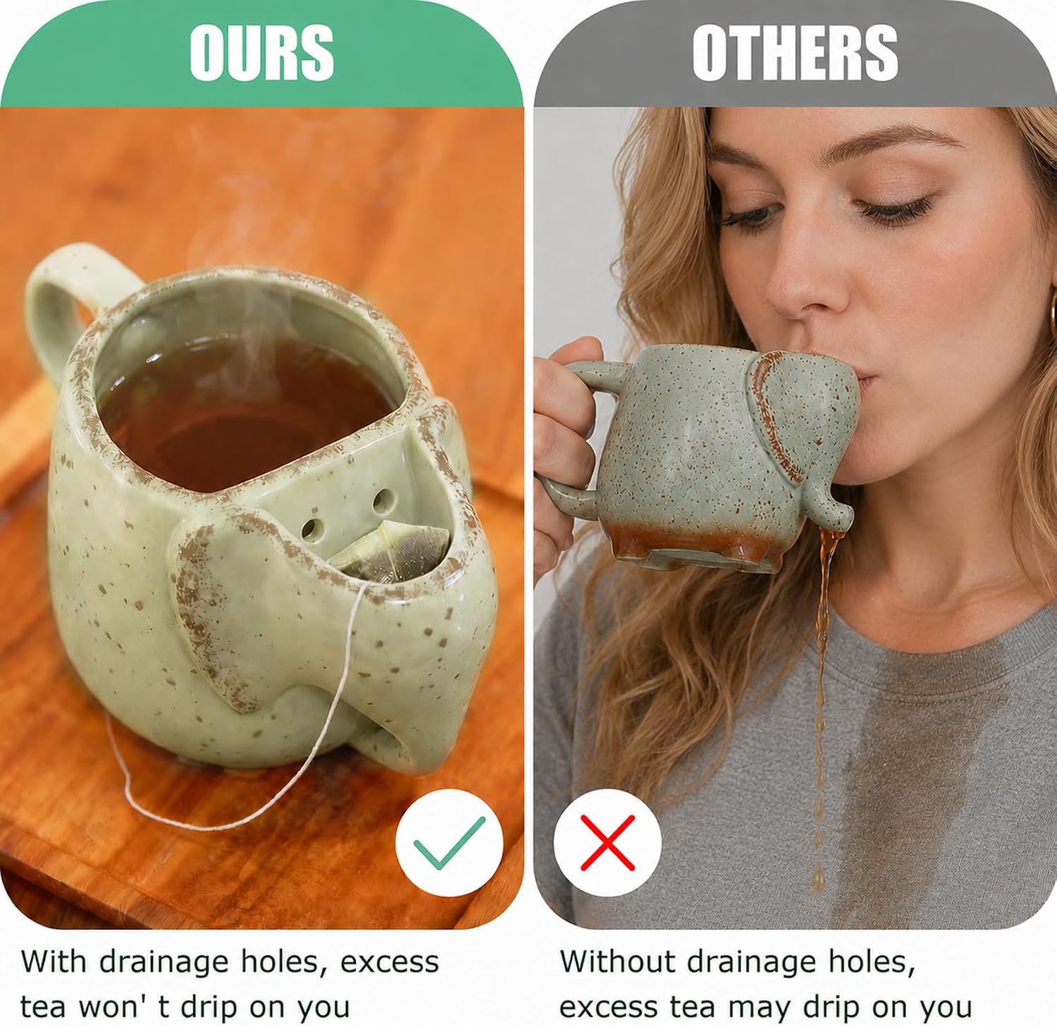 Elephant Mug Ceramic Unique Mugs Great Gift for Tea Lover Green 15 oz image 2