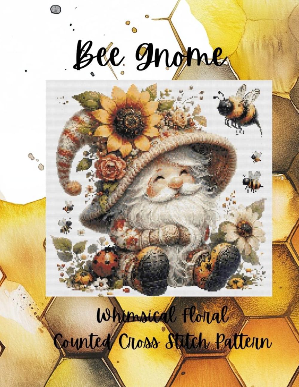 Bee Gnome: Whimsical Floral Counted Cross Stitch Pattern