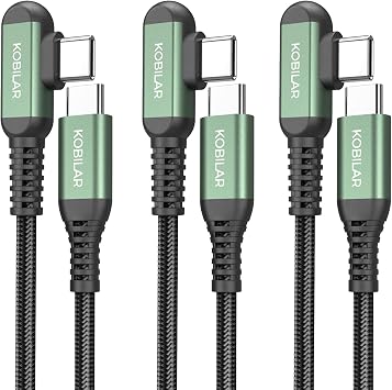 USB C to USB C Cable, Type C Charger Cord Right Angle, Fast Charger USB-C 90 Degree for iPhone 17/16 Pro Max Plus, iPad Pro, Type C Cable for Samsung S25 S24 S23 3pack-1.5+5+10ft