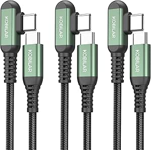 Kobilar USB C to USB C Cable, USB C Charger Cord Right Angle, Fast Charger USB C 90 Degree for iPhone 15/16 Pro Max Plus, iPad Pro, USB C Cable for Samsung S24 S23 S22 (3pack-1.5+5+10ft)