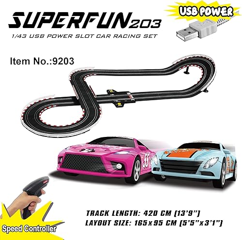 Miniatura 2 de SuperFun 203-143 - Juego de carreras de autos con ranura de alimentación USB, tamaño de diseño 65 x 37 pulgadas, faros LED, contador de vuelta, a