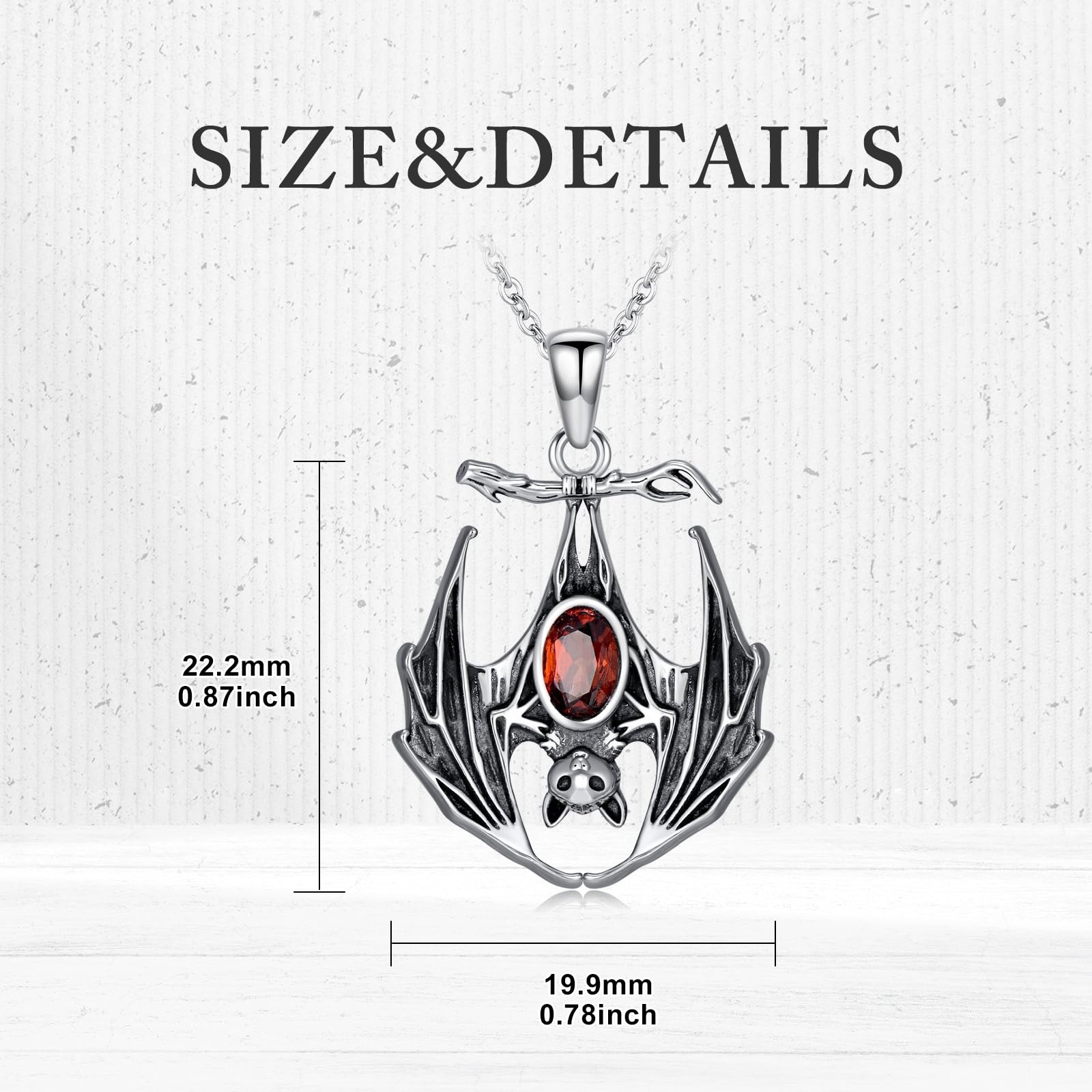 BETHZA Bat Necklace 925 Sterling Silver Natural Red Garnet Halloween Gothic Bat Pendant Animal Jewelry for Women