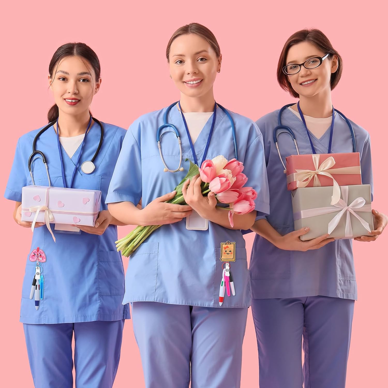 18 Pack Nurse Appreciation Gift Set Bulk, Nurse Badge Reel with Marker and Card, Nurses Week Thank You Gifts with Organza Bags for Hospital Staff and Nursing Students
