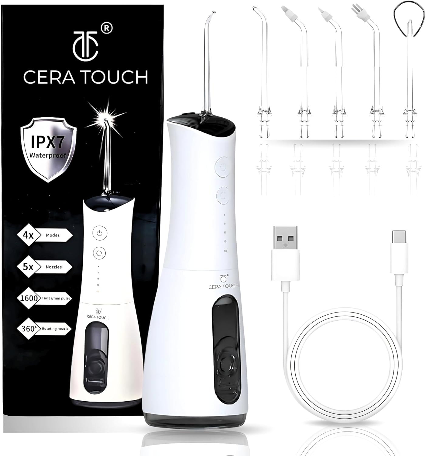 Water Flosser for Teeth Cleaning and Flossing | 4 Modes Rechargeable Cordless Oral Irrigator | IPX7 Waterproof | 300ml Water Tank Teeth Cleaner | Portable Electric Dentel Flossers for Home and Travel