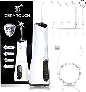 Water Flosser for Teeth Cleaning and Flossing | 4 Modes Rechargeable Cordless Oral Irrigator | IPX7 Waterproof | 300ml Water Tank Teeth Cleaner | Portable Electric Dental Flosser for Home & Travel