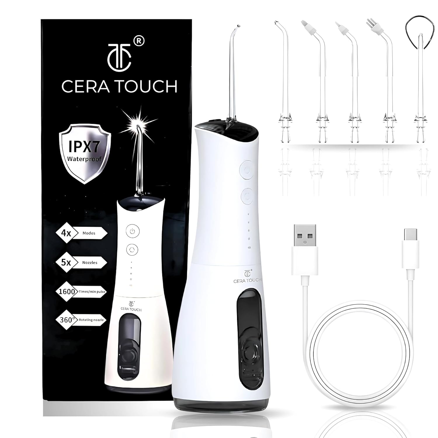 Water Flosser for Teeth Cleaning and Flossing 4 Modes Rechargeable Cordless Oral Irrigator IPX7 Waterproof 300ml Water Tank