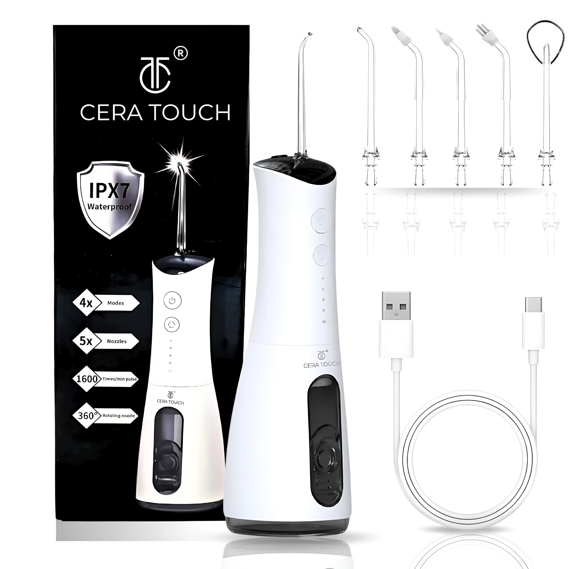 Water Flosser for Teeth Cleaning and Flossing | 4 Modes Rechargeable Cordless Oral Irrigator | IPX7 Waterproof | 300ml Water Tank Teeth Cleaner | Portable Electric Dentel Flossers for Home and Travel