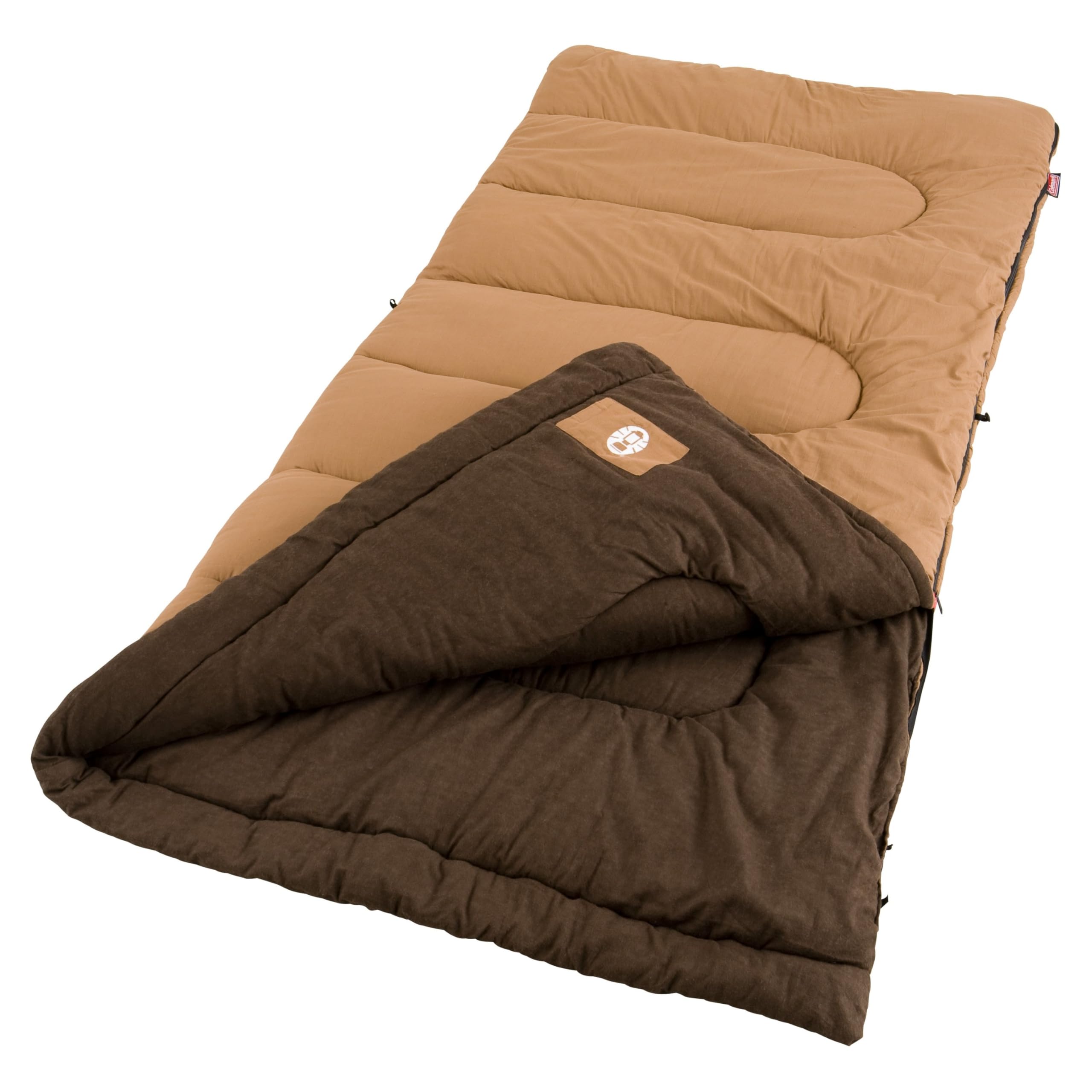 Coleman Dunnock 20°F Big ‘n Tall Sleeping Bag, Cold-Weather Sleeping Bag Fits Adults up to 6ft 4in, Machine Washable, Flannel Liner