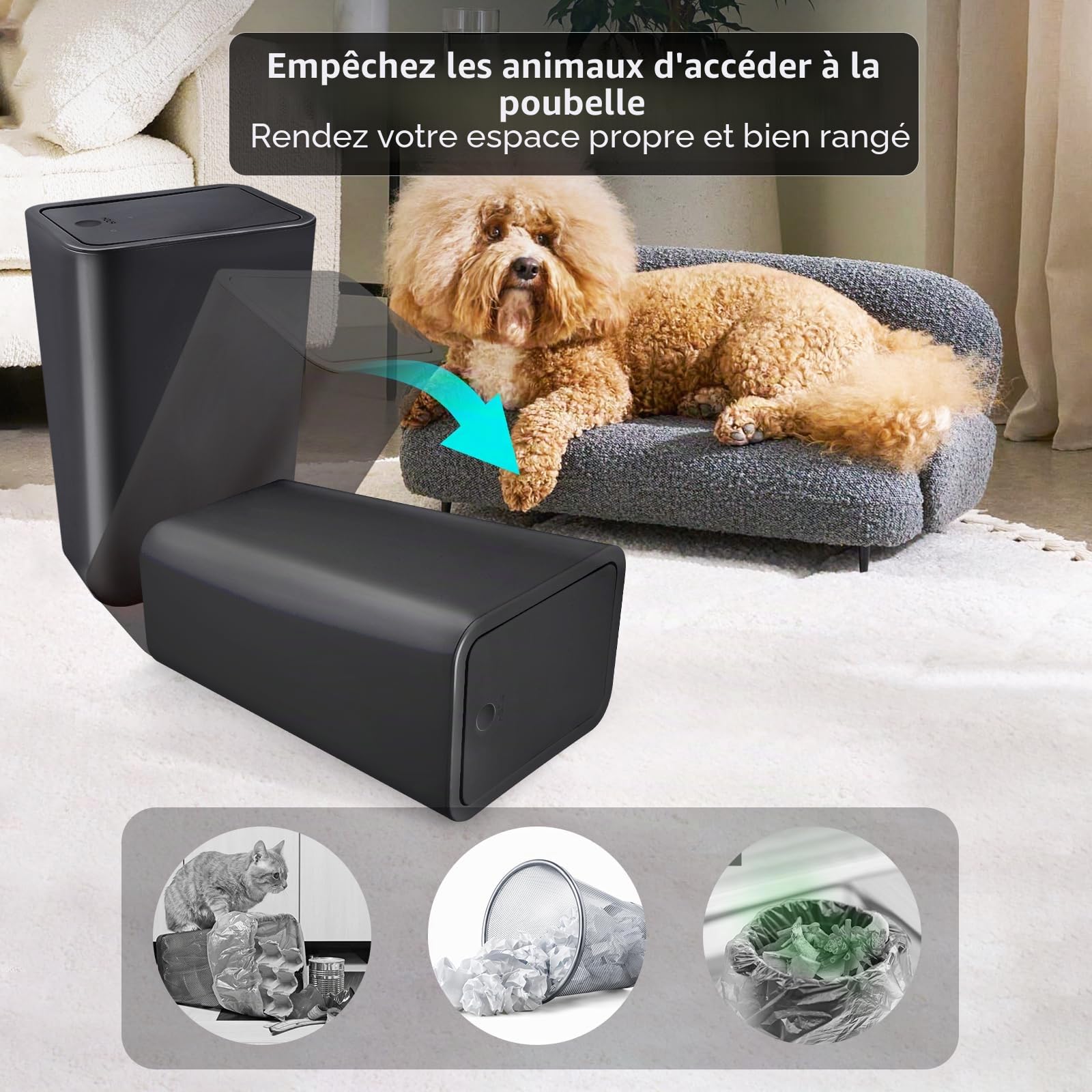 Kssvzz Lot de 3 poubelles de salle de bain, 10 l, en plastique, modernes, noir, pour chambre à coucher, cuisine, bureau, toilettes