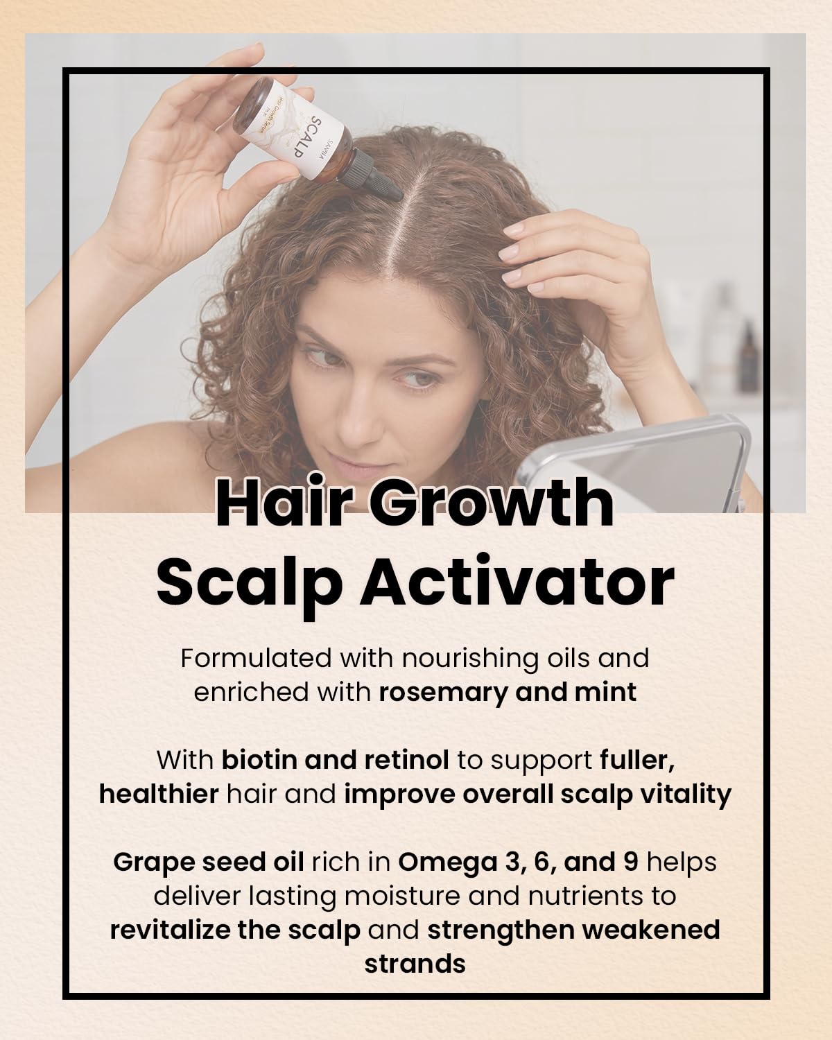 Sahha Hair Growth Oil Scalp Stimulator for Thinning Strands, Cold Pressed Rosemary Mint Blend with Grapeseed Oil, Organic Natural Leave-In Scalp Treatment for Women and Men, All Hair Types, 2 Fl Oz