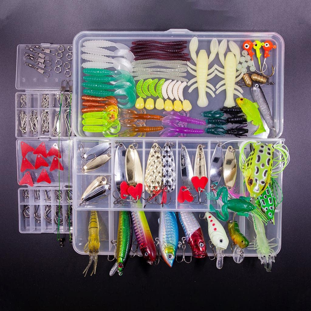 Angelköder Set Kunstköderbox Angelzubehör Angelhaken Metall Weichplastik für Angeln Im Ozean Süßwasser Geschenk Heimdekoration