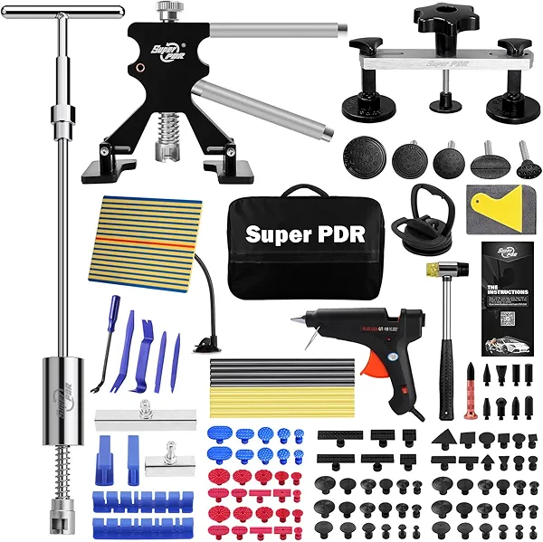 Super PDR Car Dent Puller Paintless Dent Removal Kit with Slide Hammer Dent Lifter Suction Cup and Bridge Puller Dent Repair Kit for Auto Body Dent Remove Car Door Panel Small Dent Hail Damage