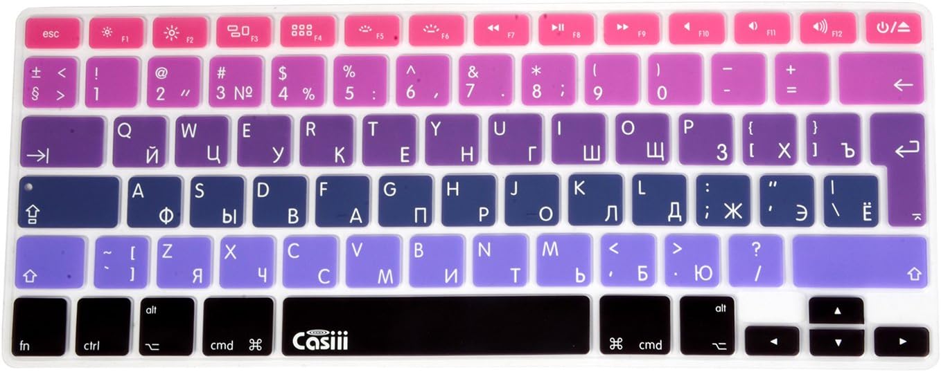Casiii Russian English Ultrathin Silicone MacBook Keyboard Cover for Macbook, Macbook Pro, Macbook Air, and iMac, 13, 15, and 17 Inch, With/Without Retina Display (Ombre Purple)