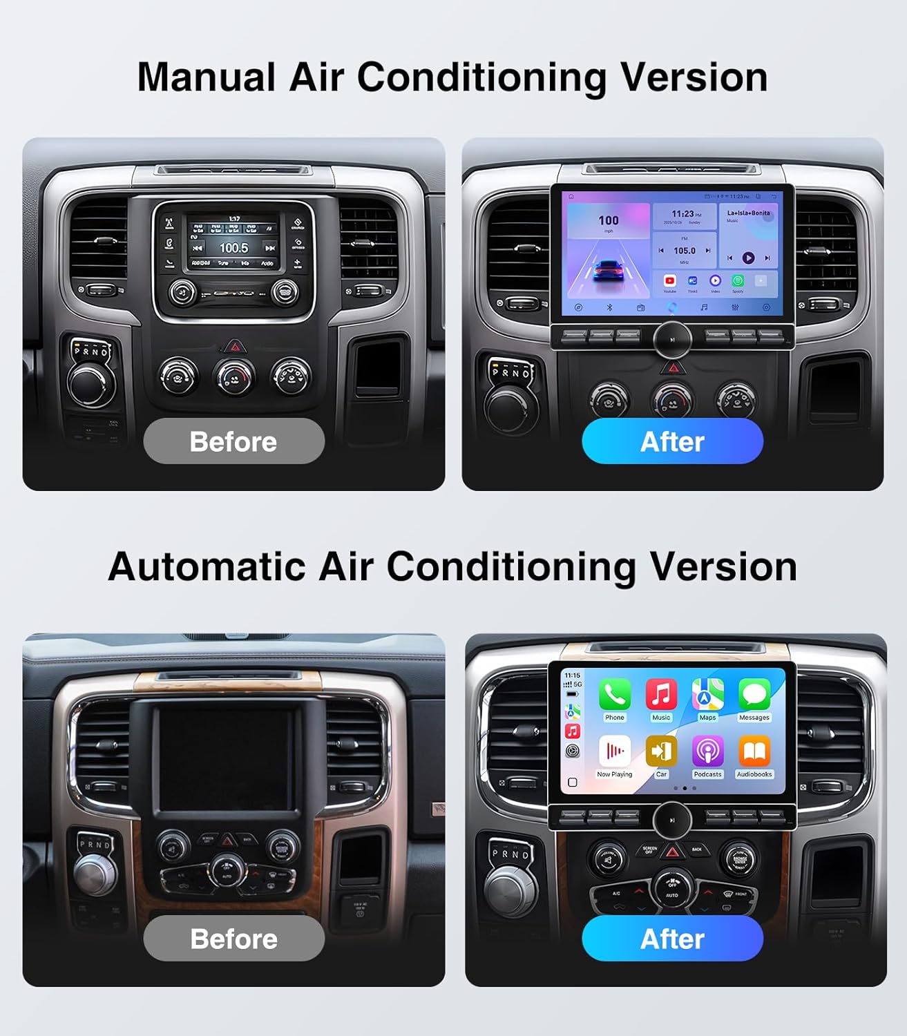 10 inch Touchscreen Car Stereo Radio for Dodge Ram 1500 2500 3500 2013-2018(Manual & Auto AC) Replacement Dash Kit w/Wired Wireless CarPlay Android Auto GPS Navigation