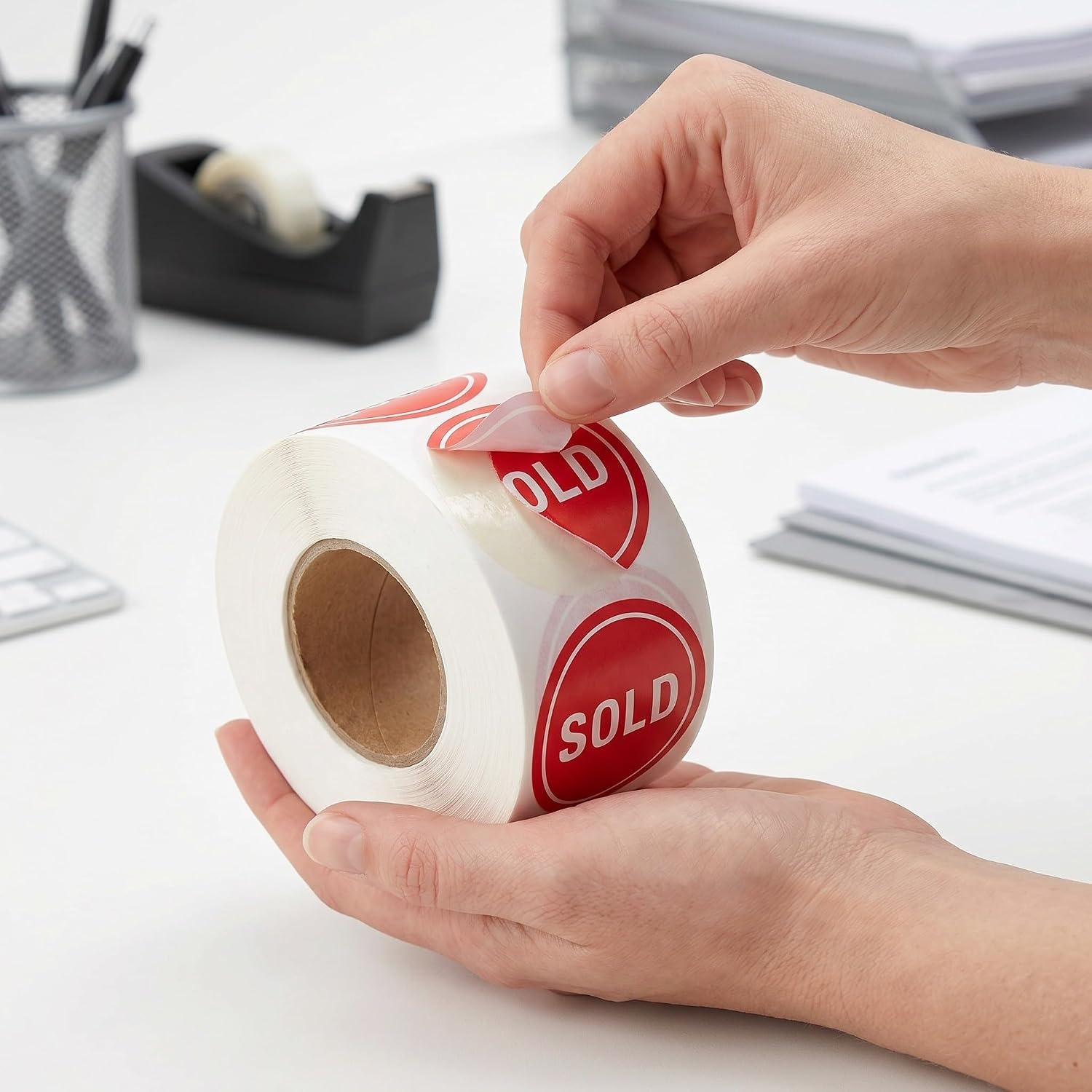 500pcs Inch Red Self-Adhesive Round Sold Stickers for Yard Sale and Retail Store Use, Highly Visible Marking Paper Labels with Easy Application for Pricing and Inventory Control