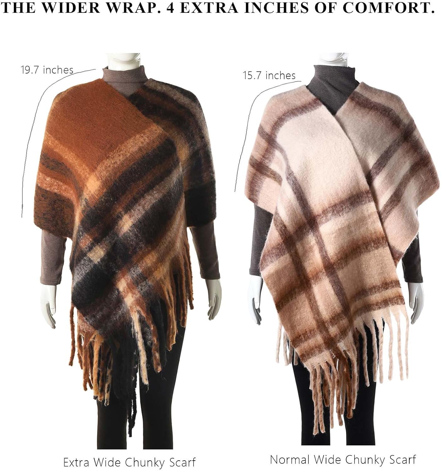 AUSEKALY Women's Shawl Scraf Thick Chunky Colorful Big Blanket Scraves Oversized Wrap Warm Stripe - Image 3