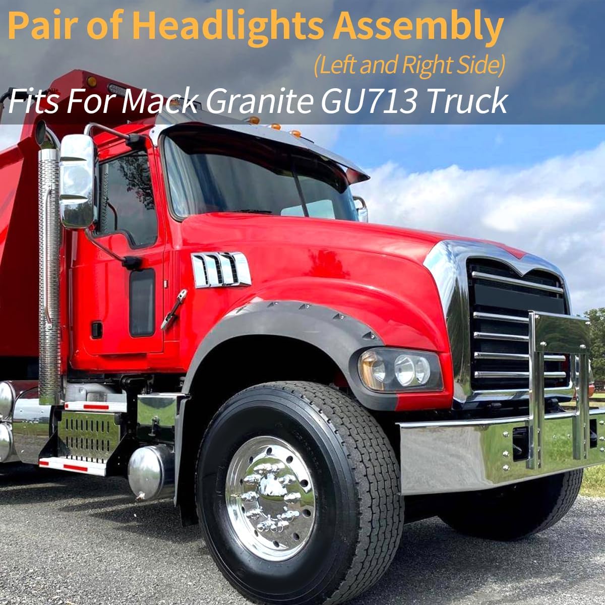 Headlight Assembly Fit for Mack Granite GU713, Right Passenger Side Halogen Headlamp Assembly Compatible with Mack Truck Model