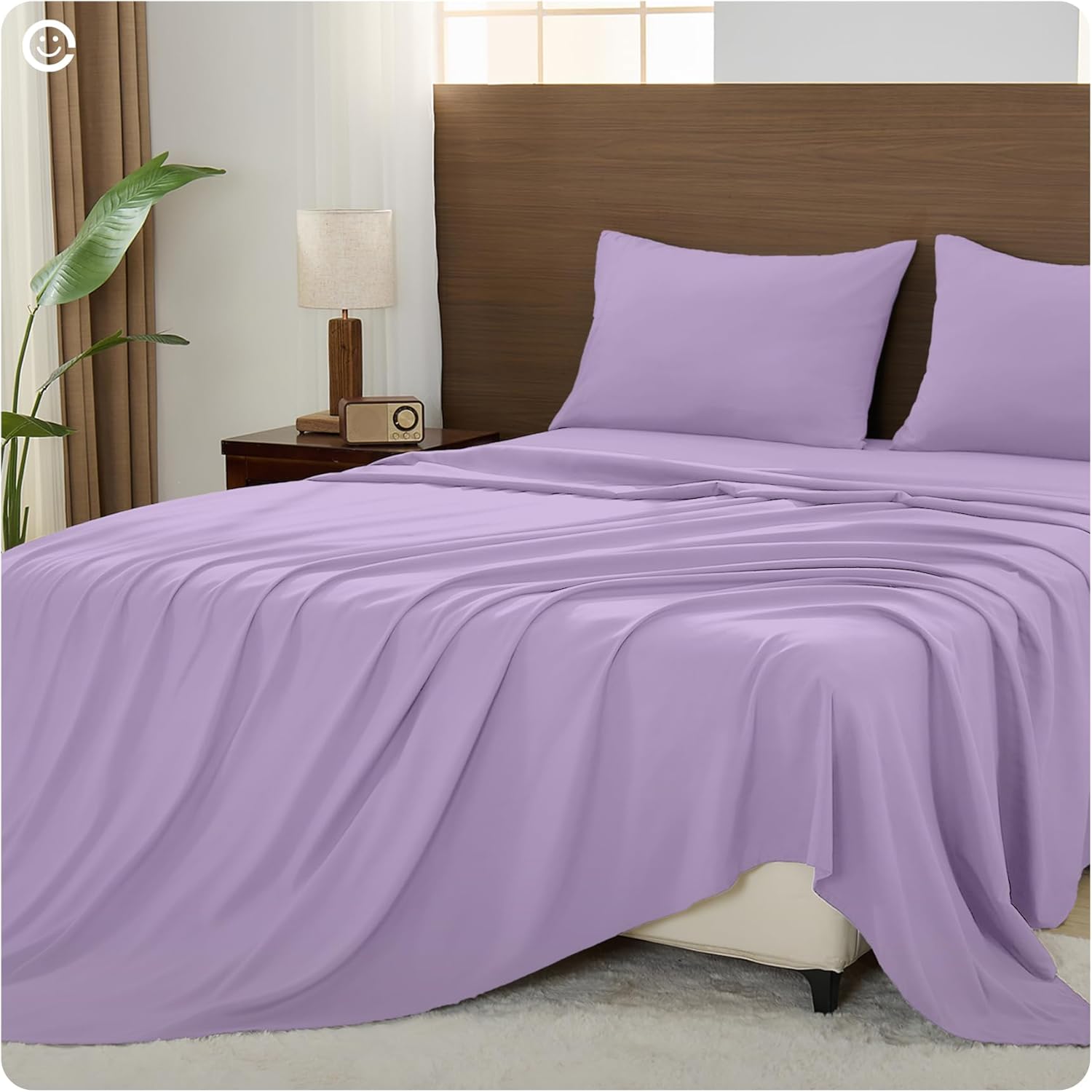 Loyalberry Cal King Size 4 Pieces Sheets Set - Deep pocket to 16''- Soft Comfy Breathable & Cooling Bed Sheet Set - Hotel Luxury Bedding-Easy Care Microfiber Bedding Set (Light purple,California King)
