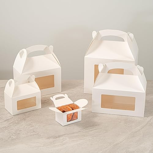 Miniatura 15 de Bio Tek - Cajas a dos aguas de 4 x 2.5 x 2.5 pulgadas para recuerdos de fiesta, 100 cajas de regalo duraderas a rayas, ventana transparente, asa