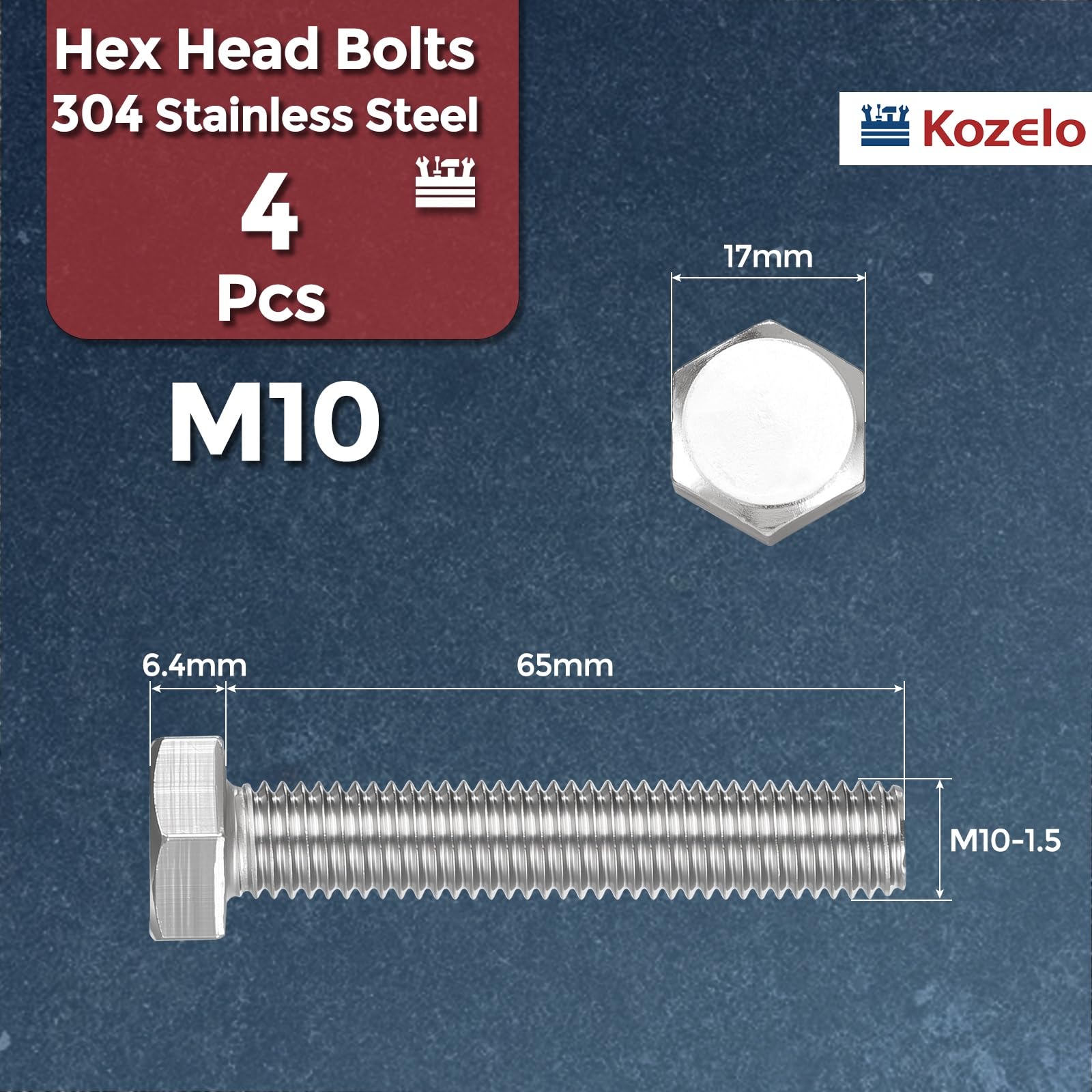Kozelo 4 Pcs Hex Head Screws Bolts - Image 2