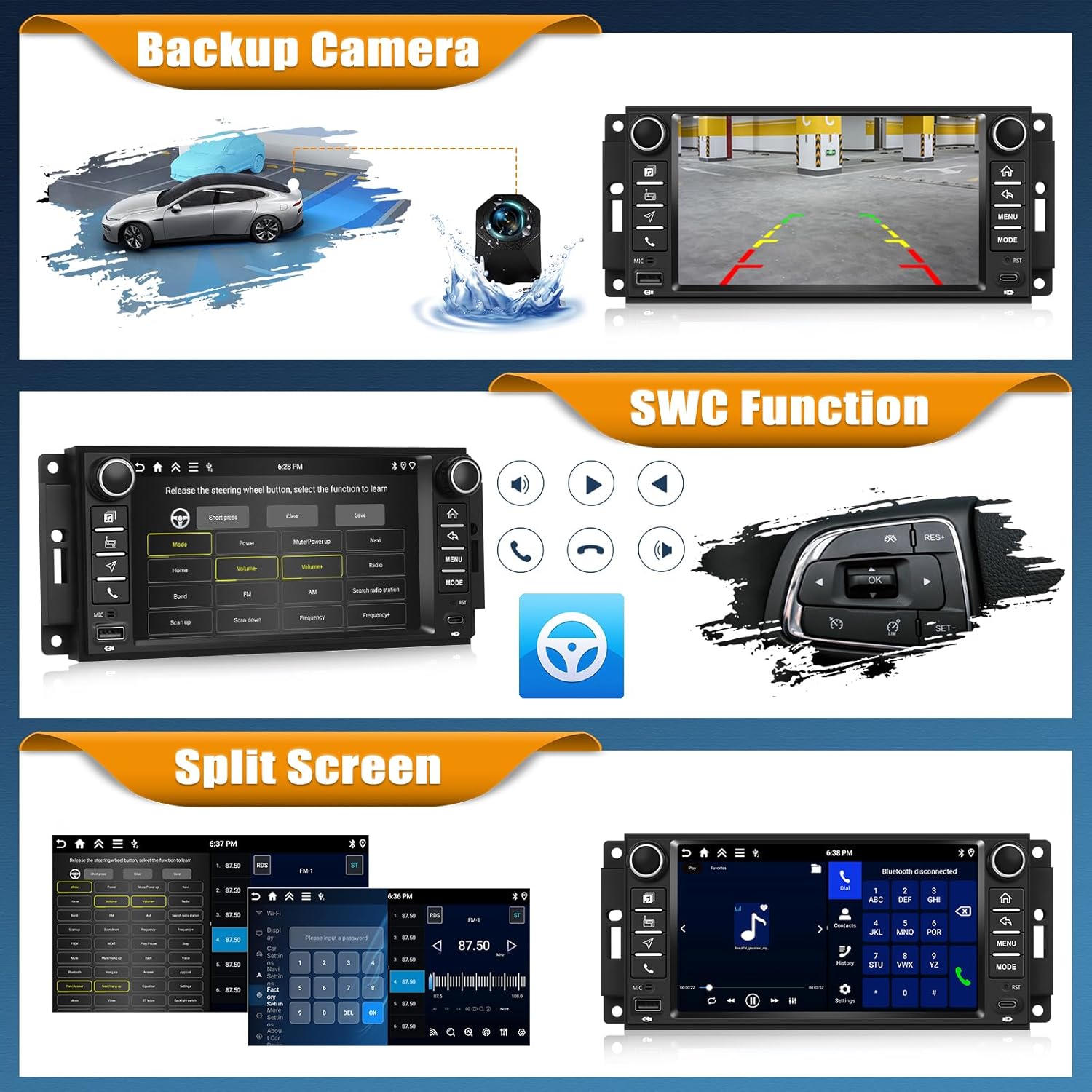 [4+128G] Android 15 Car Stereo for Jeep Wrangler JK Compass Patriot/Chrysler/Dodge RAM Charger with Wireless Carplay&Android Auto,7 Inch Car Radio with Mirror Link Bluetooth FM/RDS WiFi GPS EQ DSP SWC