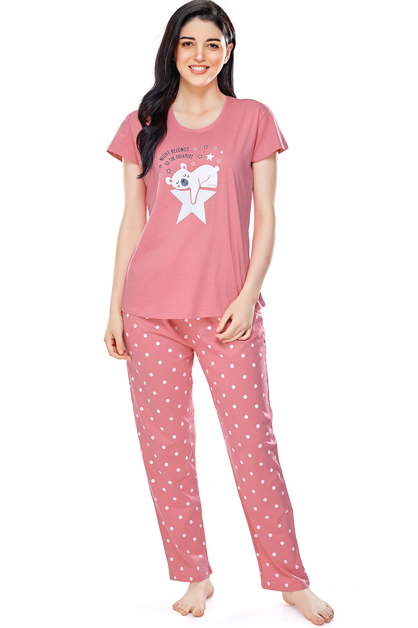 Women's Cotton Polka Dot Printed Night Suit set of Top & Pajama Set 5292-image-36