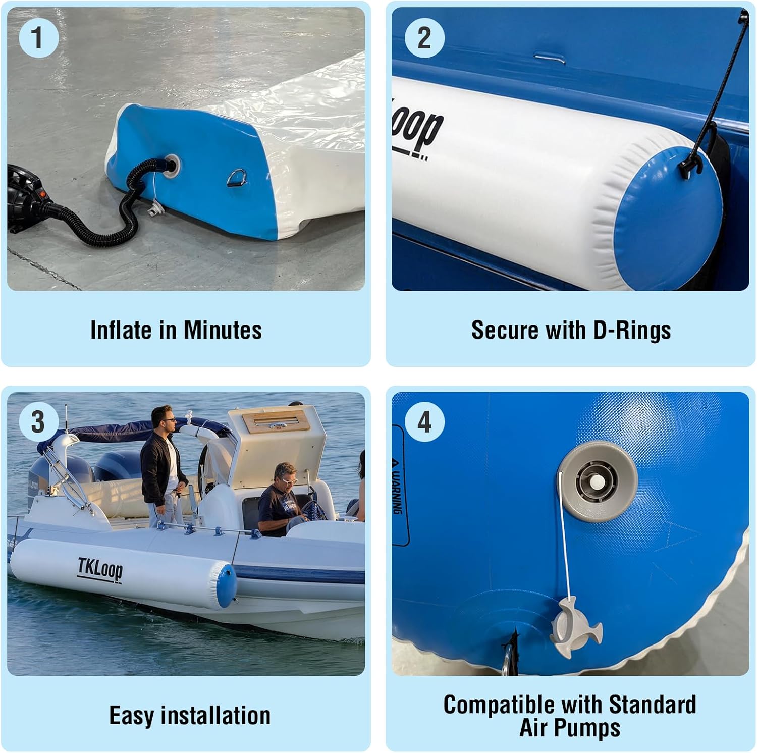 6FT/10FT Inflatable Boat Fenders with Electric Pump,Heavy-Duty PVC Dock Bumpers,Inflatable Boat Bumper with D-Rings, Storage Bag & Repair Kit — for Pontoon, Yachts, Jet Ski,Fishing Boat