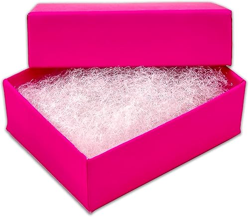 Miniatura 8 de The Display Guys - Paquete de 100 cajas de joyería de papel kraft rellenas de algodón #21 - Fucsia neón (2 58 x 1 58 x 1 pulgadas)
