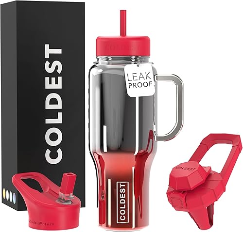 Coldest Vaso de acero inoxidable y aislamiento térmico, con popote y asa, 100% a prueba de derrames y fugas, 3 tapas, unisex, apto para portavasos,