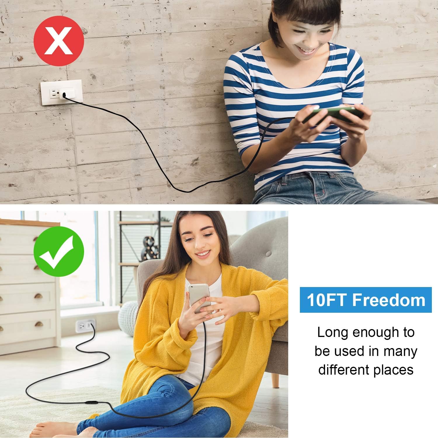 Sumind 4 Pack 10 ft (3 Meters) Micro USB Extension Cable, Male to Female Cord Compatible with Wyze Cam OG, V4, V3 and Compatible with Kasa Camera EC60, KC100, KC400, Includes Cable Clips(Back)