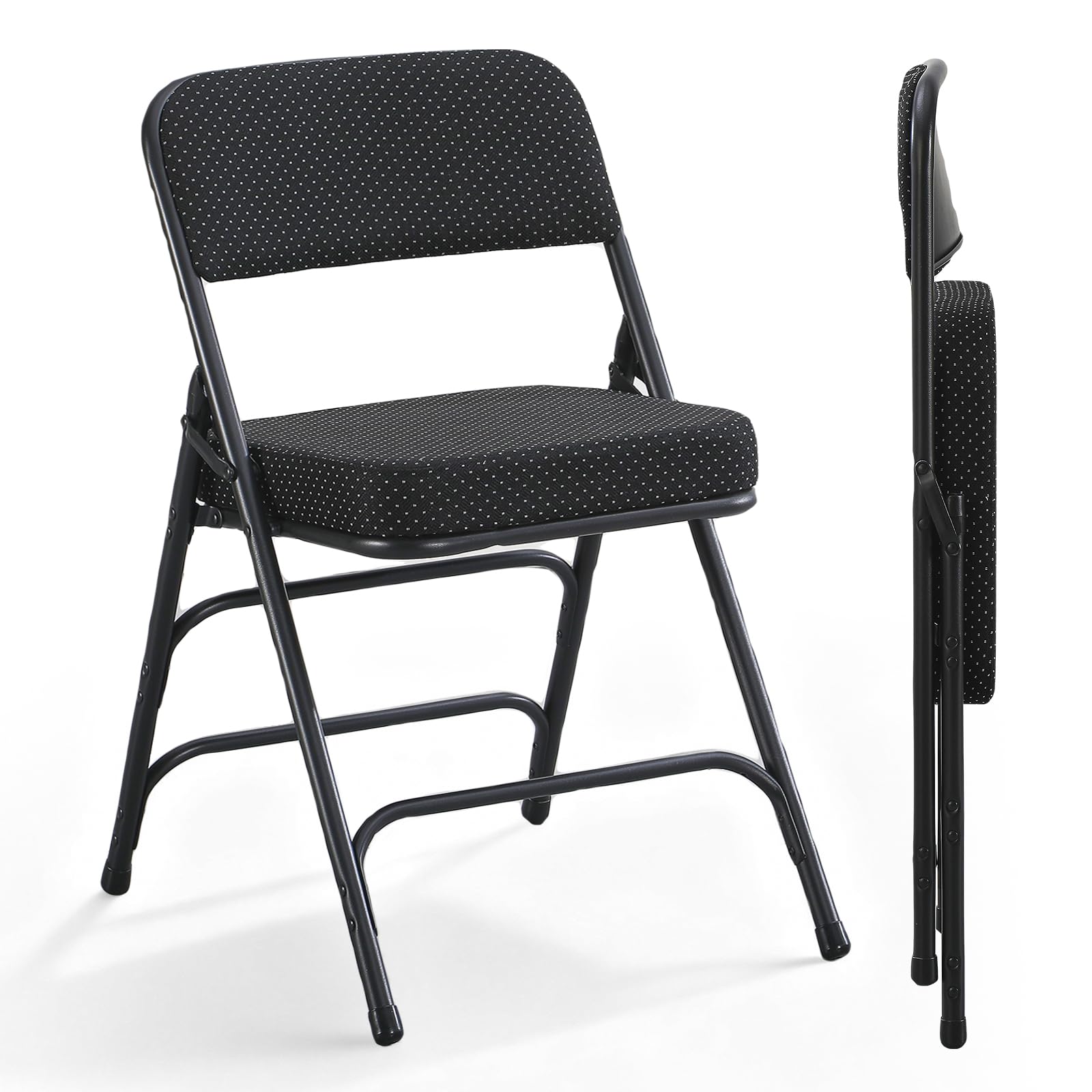 Silla plegable de jardín con acolchado extra grueso y funda aterciopelada, cómoda silla de balcón para exteriores, portátil, ligera, ajustable, 2 paquete, color negro