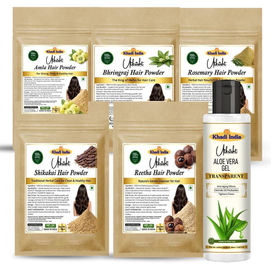 Khadi Utkrisht Amla Bhringraj Rosemary Shikakai Reetha Hair Powder with Aloe Vera Gel | Natural Herbal Hair Care for Hair Growth, Scalp Nourishment & Hair Strengthening - 300GM (Pack of 6)-picture-35