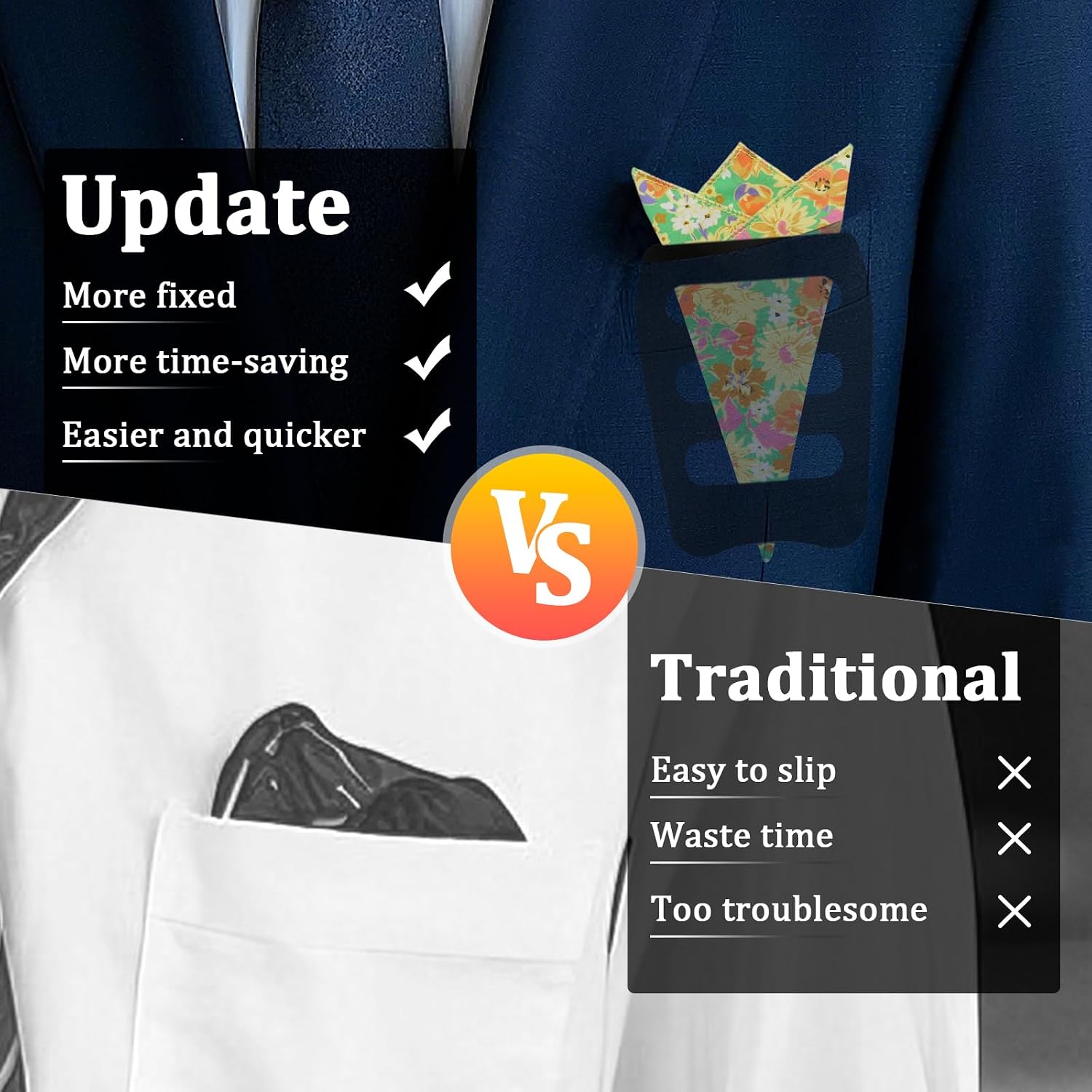 Floral Pocket Square for men, Handkerchief for Men Mens Cotton Pocket Square with Holder for Banquet Wedding Party