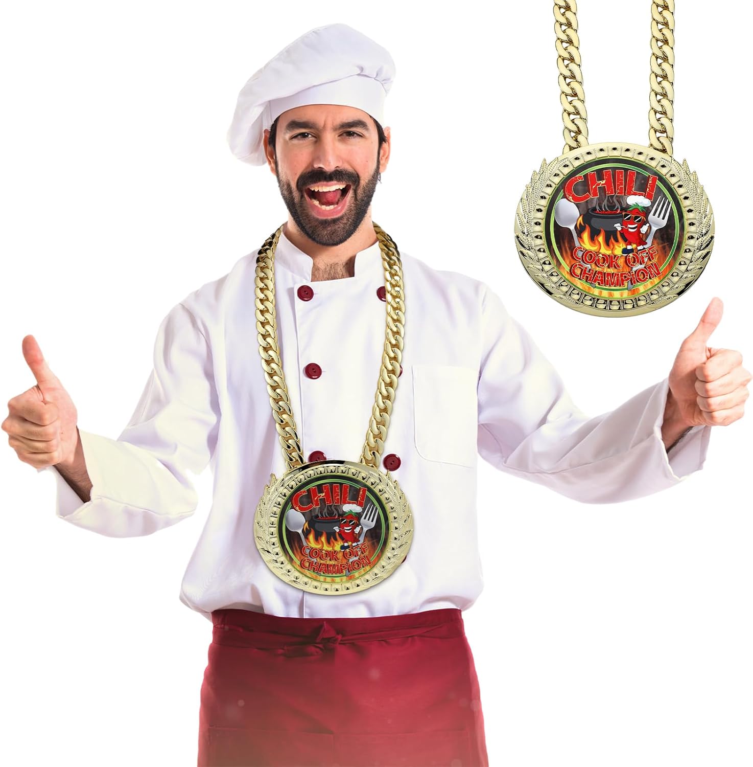 Kenning 6 x 5 Inch Chili Cook Off Trophies Medal with Chain, Cooking Competition Prizes Awards for Chili Contest Winner Champ Festival Contest Supplies