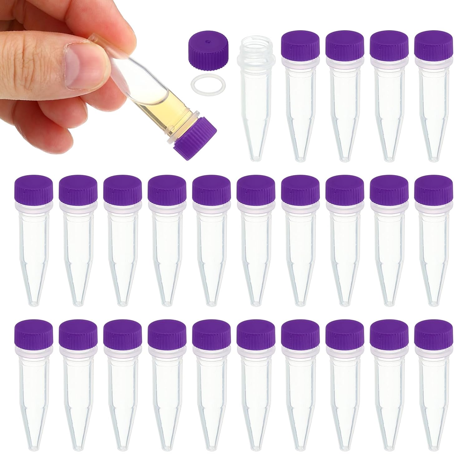 PATIKIL 1.5ml Plastic Cryogenic, 200Pcs Cryogenic Vial Screw Top Frozen Test Tube for Lab Laboratory Science, Purple Cap