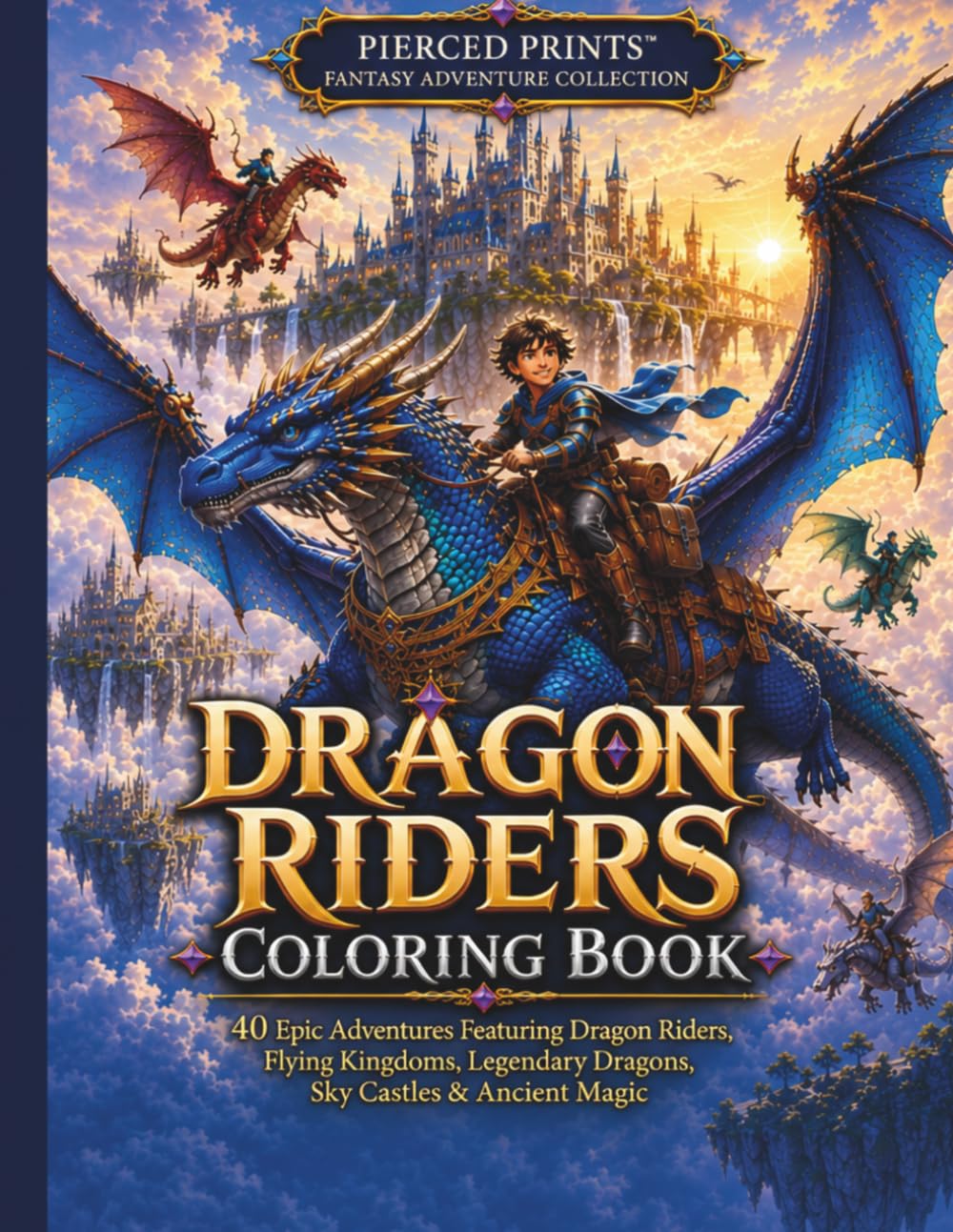Dragon Riders Coloring Book: 40 Epic Adventures Featuring Dragon Riders, Flying Kingdoms, Legendary Dragons, Sky Castles & Ancient Magic